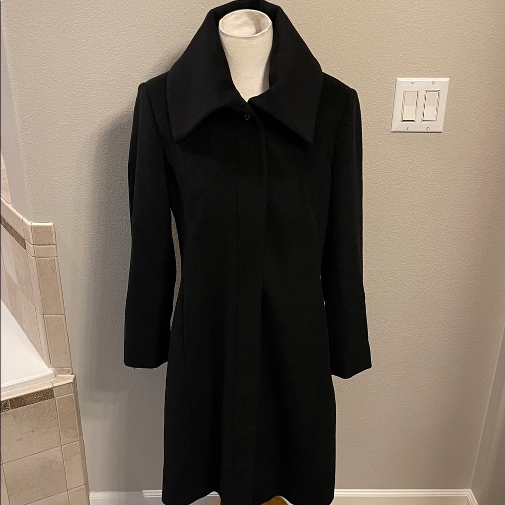 Cole Haan Classic Wool-Blend Black Pea Coat